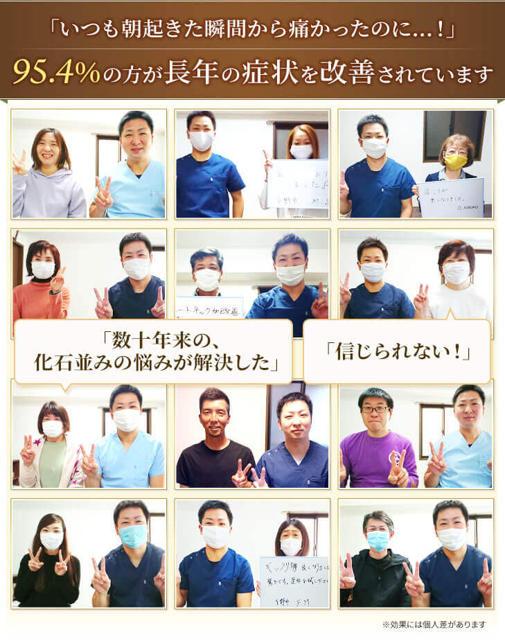 小山市の整体院 良 -YOSHI-では95.4%の方が長年の症状を改善されています